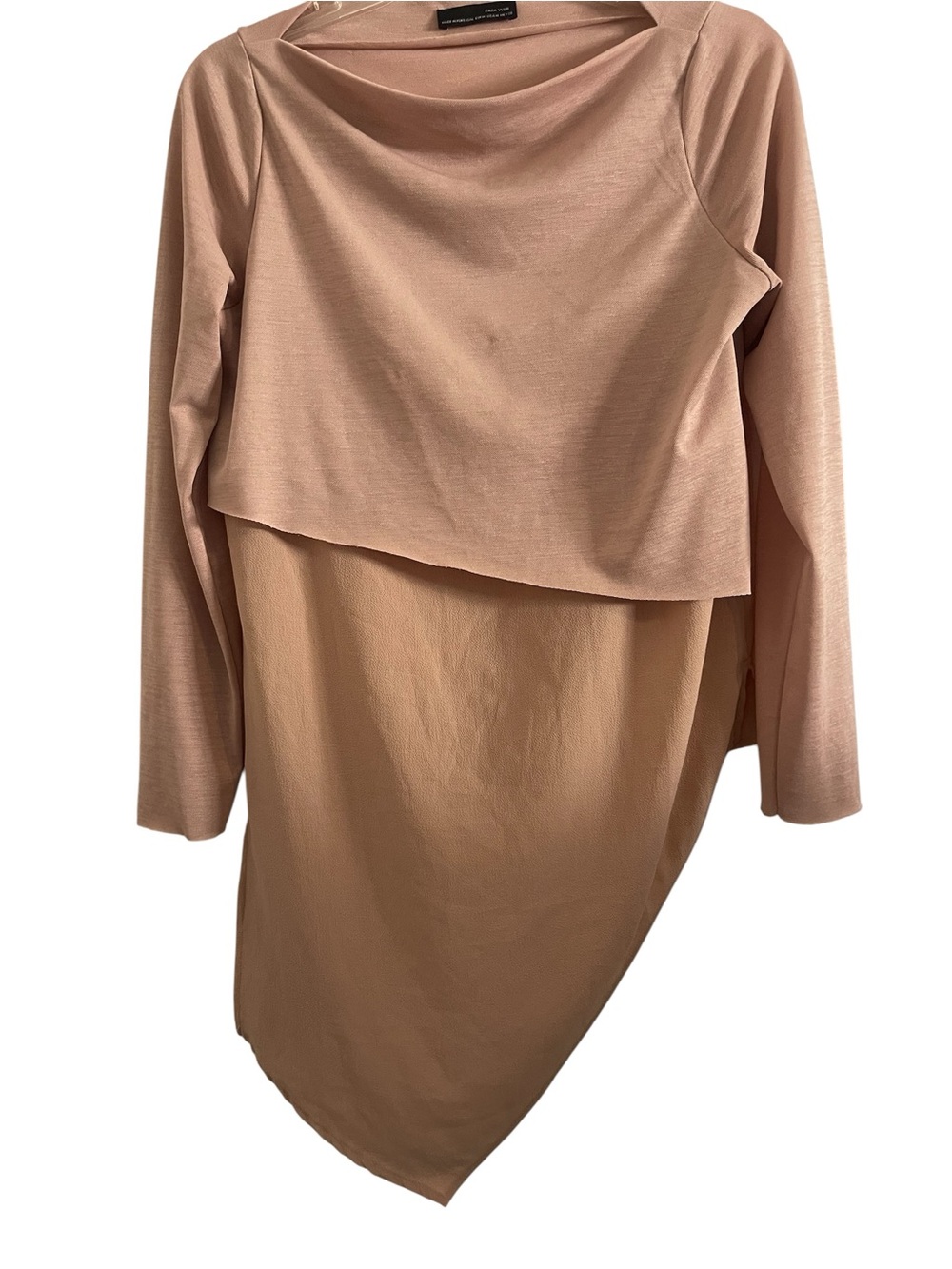 Zara W&B Asymmetrical Top Layered Overlapping Front Panel Beige Size Medium